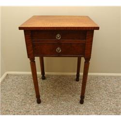 19th Century American Tiger Maple Side Table with Two Drawers 