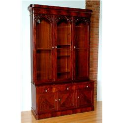 19th Century American Monumental Flame Mahogany Three Glass Door Cabinet