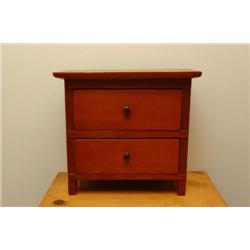 Miniature American Pine Cabinet with Two Drawers and Wooden Knobs