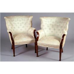Pair of Damask Upholstered Armchairs