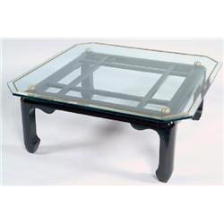 Leaded Glass Table with Lacquer Frame