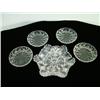Four Cut Crystal Saucers and One Cut Crystal Candy Dish