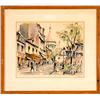 Image 2 : Lot of Five Parisian Signed Color Lithographs: Scene along the Seine, Urban Scene, Scene at a Metro 