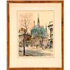 Image 4 : Lot of Five Parisian Signed Color Lithographs: Scene along the Seine, Urban Scene, Scene at a Metro 
