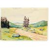 Image 3 : Lot of Four Dutch Watercolors: Quiet Dirt Road in Mountains, Majestic Landscape, Two Trees Landscape