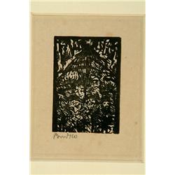 Three Framed Woodblock Prints: People Under Shed
