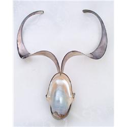 Sterling Silver custom designed necklace with nautilus shell by Ronald Pierce