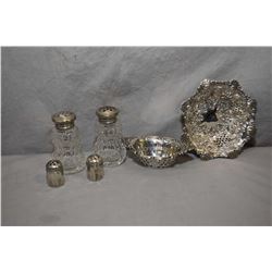 Selection of sterling silver including British hallmarked pierced dish, a pair of Birks sterling pie