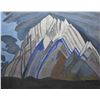 Image 1 : Framed acrylic on board painting of a stylized mountain scene signed by artist Lorne Day, 20" X 24"