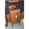 Image 1 : Oak cased Melotone 78rpm gramophone with record storage plus a selection 33 and 78 rpm records, work