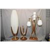 Image 1 : Three mid century lamps including a pair of teak table lamps, one sans shade and a walnut three glob