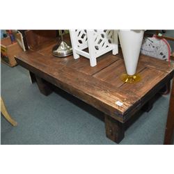 Heavy handcrafted rustic style coffee table with tenon joint stretchers