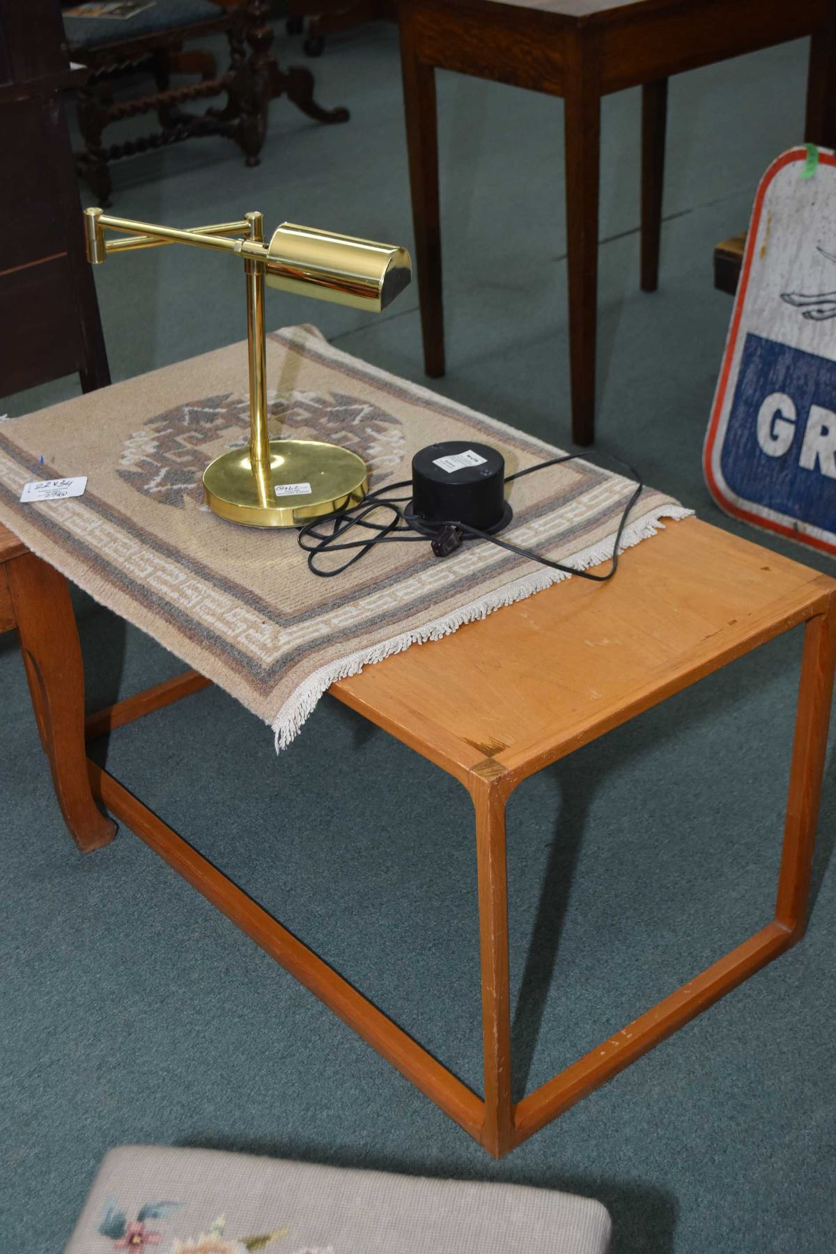 Brass Desk Lamp Small Throw Rug And A Teak Coffee Table