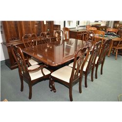 Large semi-contemporary antique style, top quality style dining table with two large skirted leaves 