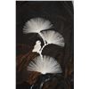 Image 2 : Three unframed moose tufting including matched pair of birds and flowers on black fabric background 