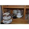 Image 1 : Shelf lot of collectibles including three tier Royal Albert "American Beauty" cake stand. Royal Albe