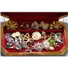 Image 2 : Jewellery case filled with vintage costume brooches, silver locket, rings etc.