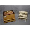 Image 1 : Vintage farm motif wooden music box and a piano motif musical bank