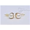 Image 1 : Ladies 18kt yellow gold and pearl earrings with brilliant cut diamond accents