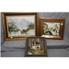 Image 1 : Three framed original paintings including acrylic on board Oriental fishing boat and village scene 1