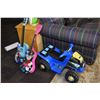 Image 1 : Batman motif child sized Power Wheels electric quad with charger and two children's acoustic guitars