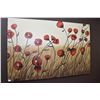 Image 1 : Stretched canvas painting of poppies initialled by artist M. 60" X 40"