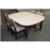 Image 1 : Antique dining table with painted top and bulbous legs plus four dining chairs with upholstered seat