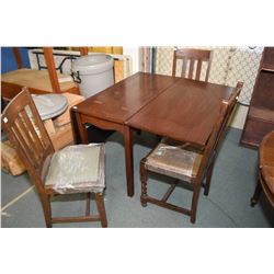 Three oak slat back dining chairs including matched pair and one with barley twist supports plus a d