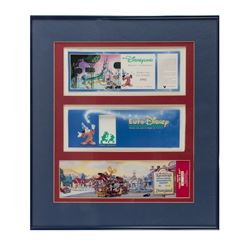 Pair of Framed Disney Park Commemorative Passports.