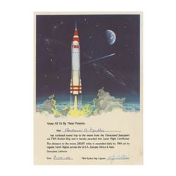 "Rocket to the Moon" Lunar Flight Certificate.