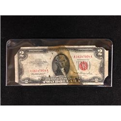 1953 U.S.A TWO DOLLAR RED SEAL BANK NOTE