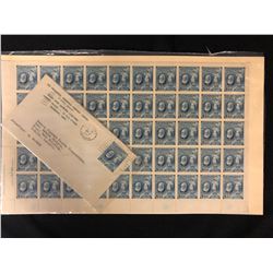 CANADIAN 4 CENT POSTAGE STAMPS UNCUT SHEET W/ 1947 FIRST DAY COVER