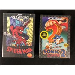 SEGA GENESIS VIDEO GAME LOT (SPIDER-MAN/ SONIC HEDGEHOG 2)