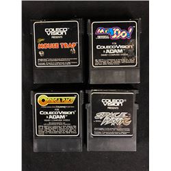 COLECOVISION VIDEO GAME LOT (MOUSE TRAP/ MR.DO/ OMEGA RACE/ SPACE PANIC)