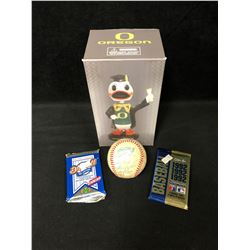 BASEBALL FAN SOUVENIR LOT (BASEBALL/ CARDS/ BOBBLE-HEAD)