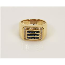 1) 14K YELLOW GOLD MENS DIAMOND & SAPPHIRE RING