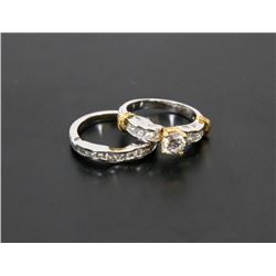 3) 18K YELLOW & WHITE GOLD DIAMOND & CZ RING SET