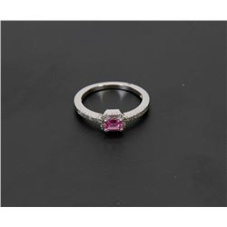 8) 14K WHITE GOLD DIAMOND & PINK SAPPHIRE RING