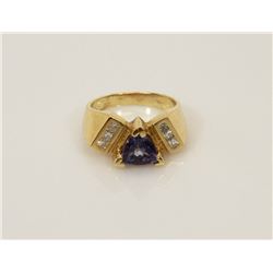 9) 14K YELLOW GOLD DIAMOND & TANZANITE RING