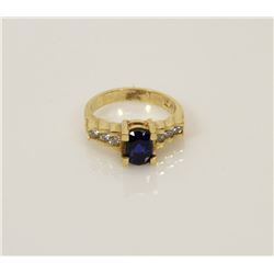 10) 14K YELLOW GOLD DIAMOND & BLUE SAPPHIRE RING