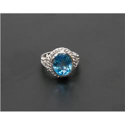 15) 14K WHITE GOLD DIAMOND & BLUE TOPAZ RING