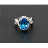 Image 1 : 16) 18K WHITE GOLD DIAMOND & BLUE TOPAZ RING