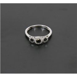 37) 14K WHITE GOLD BLACK & WHITE DIAMOND RING