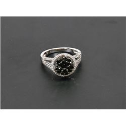 38) 14K WHITE GOLD BLACK & WHITE DIAMOND RING