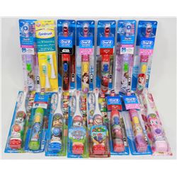 BAG OF ASSORTED KIDS ELECTRIC TOOTHBRUSHES