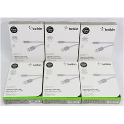LOT OF 6 BELKIN 1.2M LIGHTNING TO USB CABLES