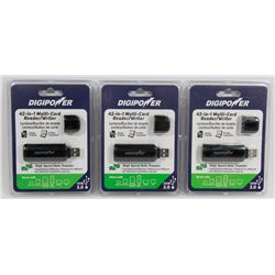 LOT OF 3 DIGIPOWER 42 IN 1 MULTI CORD READER/WRITER