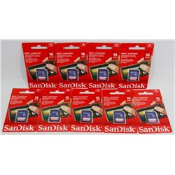 LOT OF 9 SANDISK 16GB SD CARDS