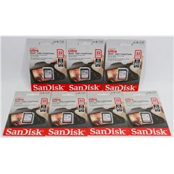 LOT OF 7 SANDISK 32GB SD CARDS
