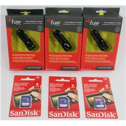LOT OF THREE 8GB SD CARDS WITH THREE 3.1AMP RAPID